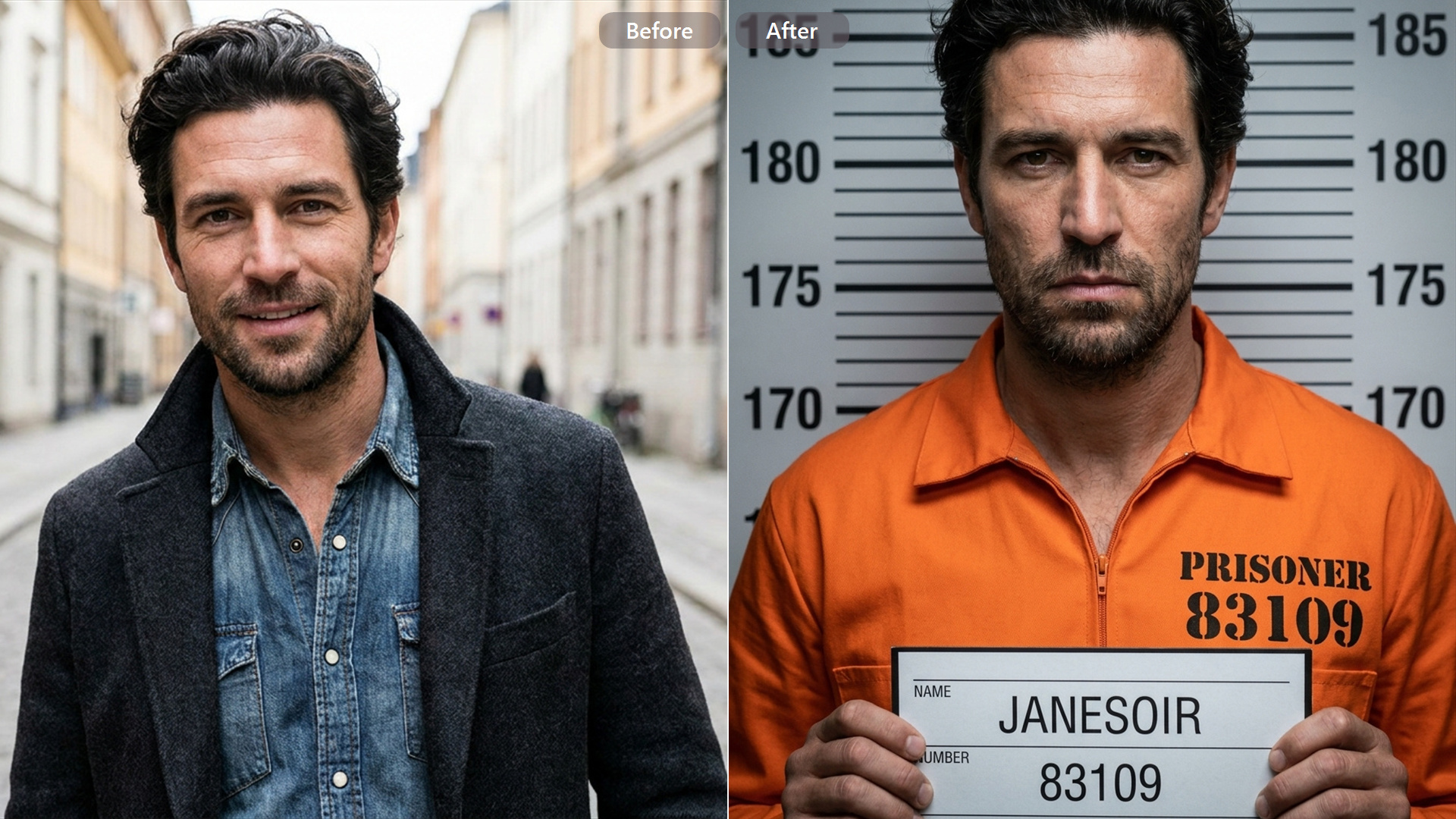 Estilo clásico de foto de arresto con una transformación realista por IA